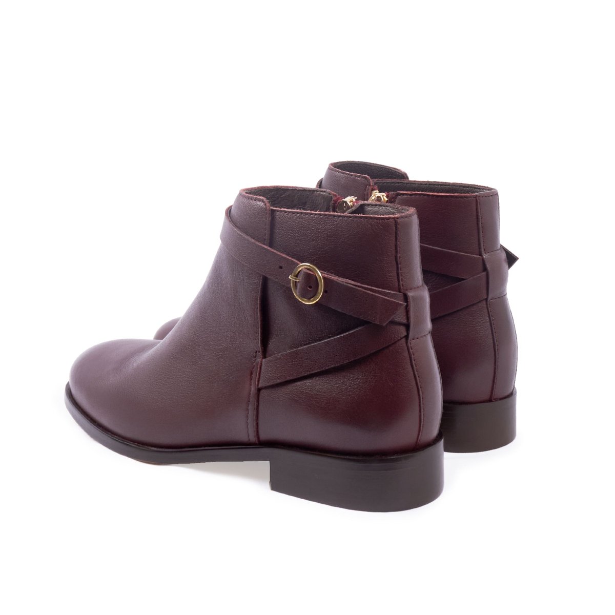 Bottines cavalières plates cuir lisse bordeaux, JULES & JENN