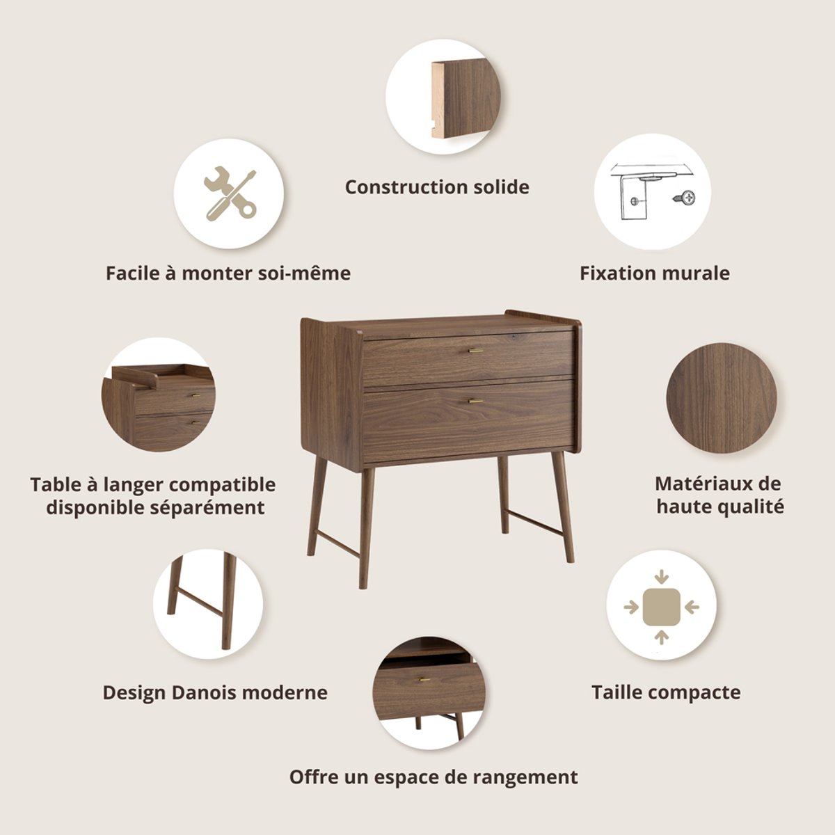 Commode ROSEAU ROSEAU noyer, PETITE AMELIE