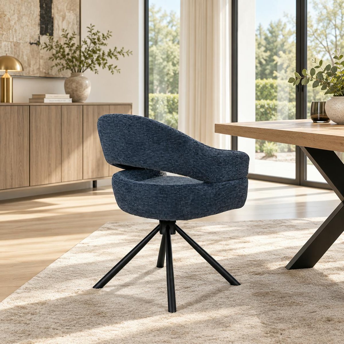 Fauteuil de table pivotant à dos ouvert (lot de 2) IENA bleu, PIER IMPORT