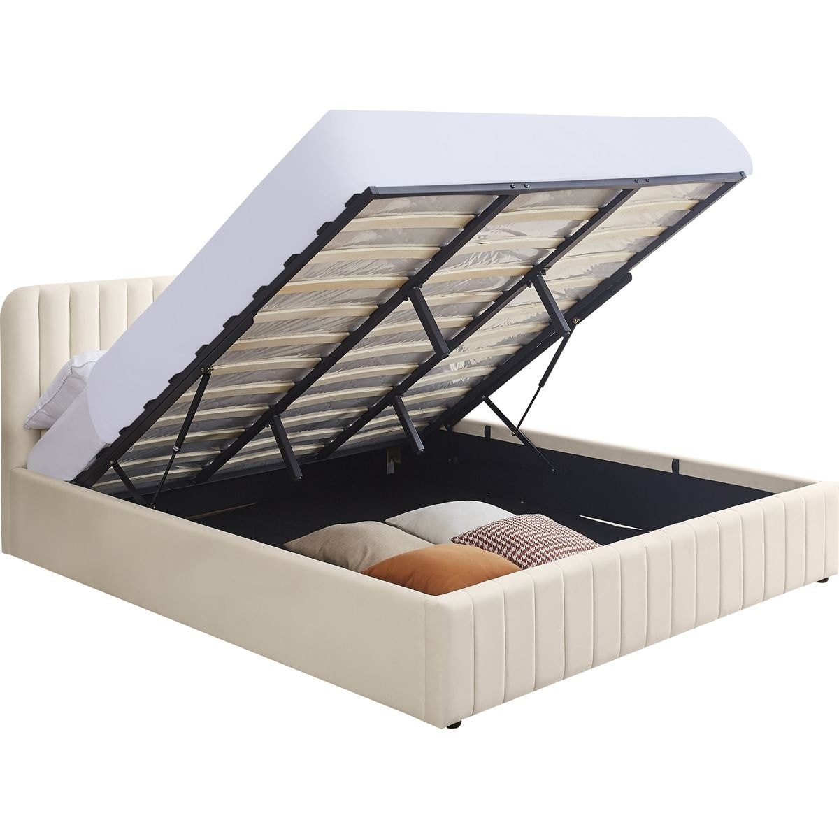 Lit coffre avec tête de lit en velours - AVA beige, HOMIFAB