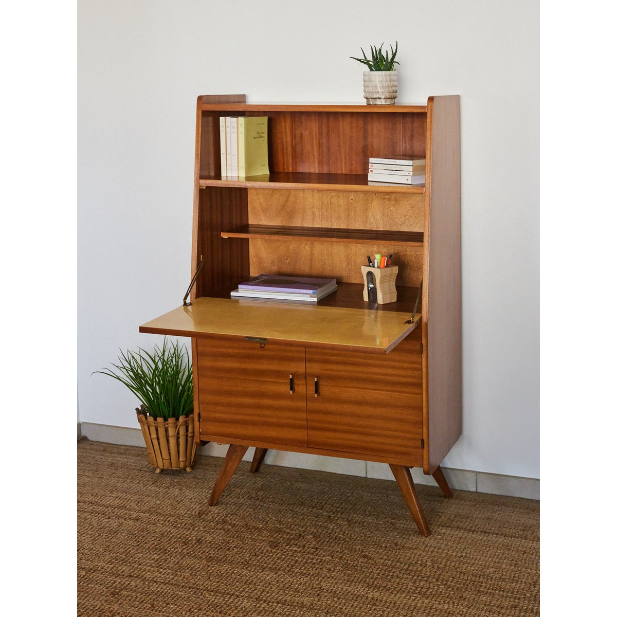 Secrétaire Mid-century en bois Honoré N°185 - Bon état bois clair, DEBONGOUT