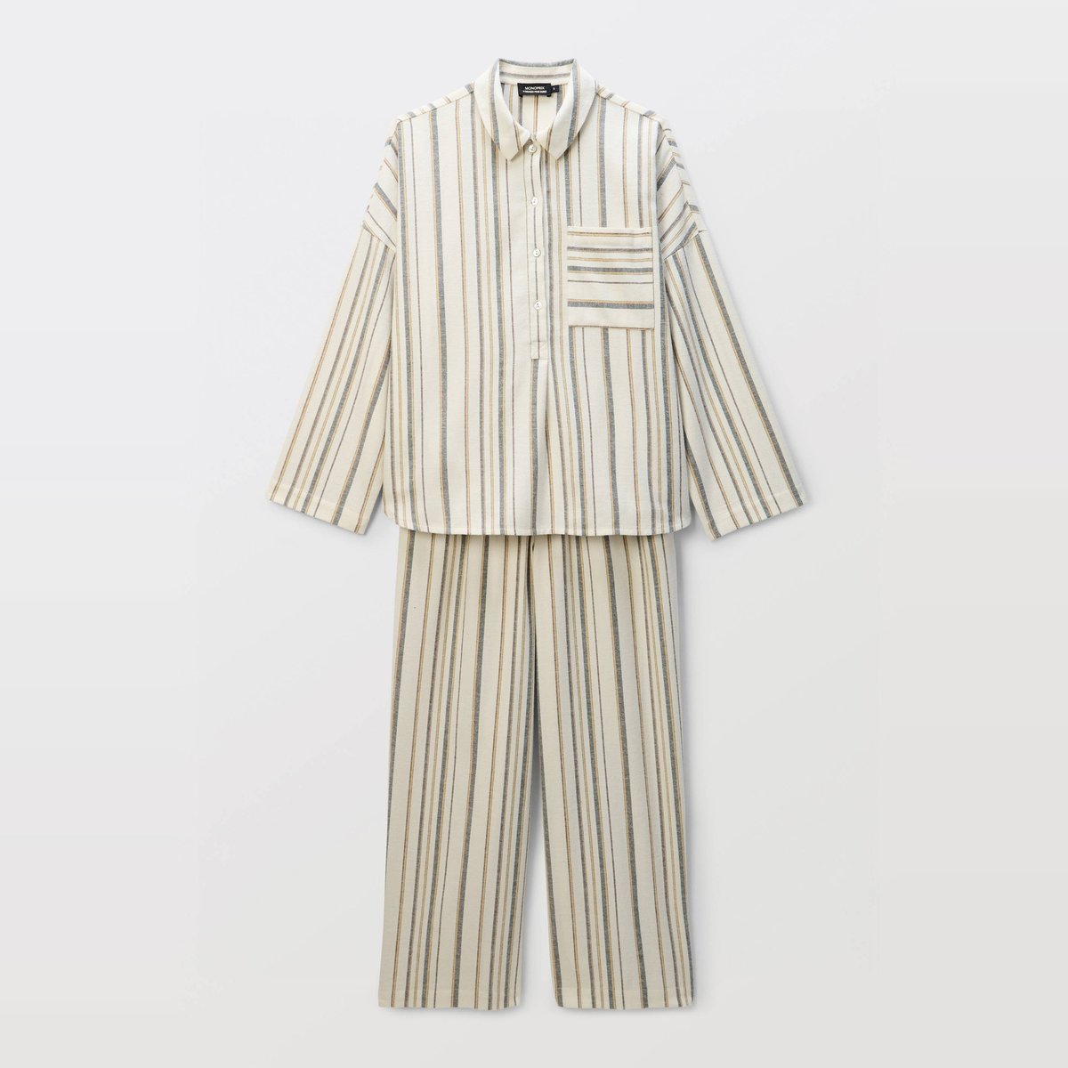 Pyjama rayé en coton gratté riz, MONOPRIX