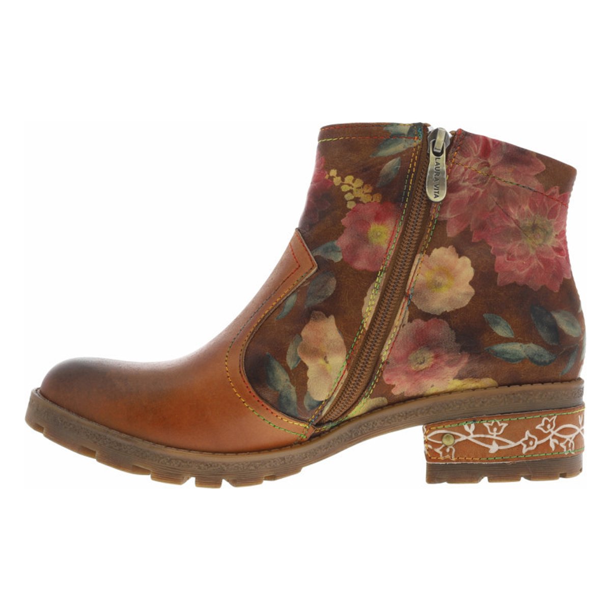 Boots en cuir camel à talon décroché bas avec des fermetures zippées camel, LAURA VITA