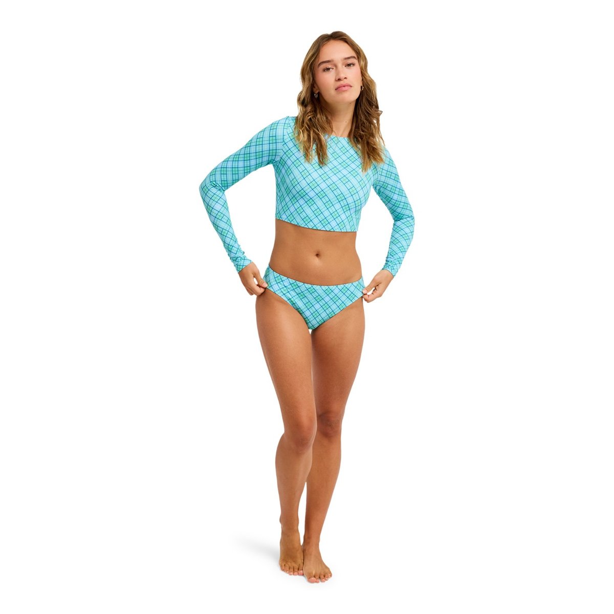 Lycra manches longues cropped THE BEACH BABE. vert katydid as if plaid, ROXY