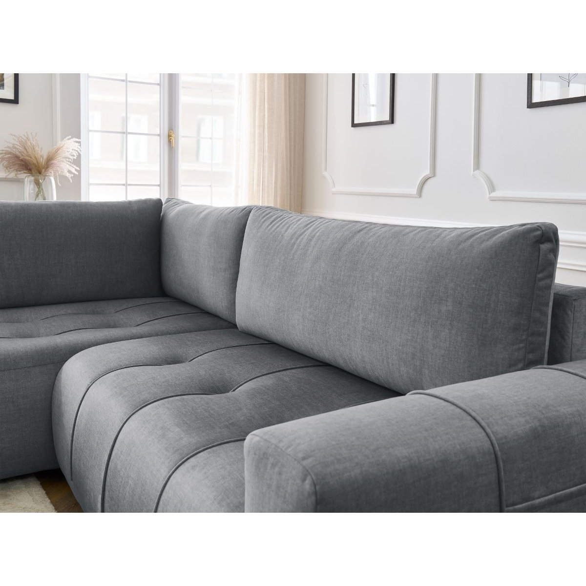 Canapé d'angle convertible 3 places en velours, ARSENE gris foncé, BOBOCHIC