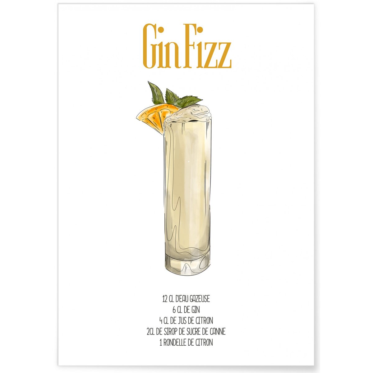Affiche Cocktail Gin Fizz blanc, L'AFFICHERIE