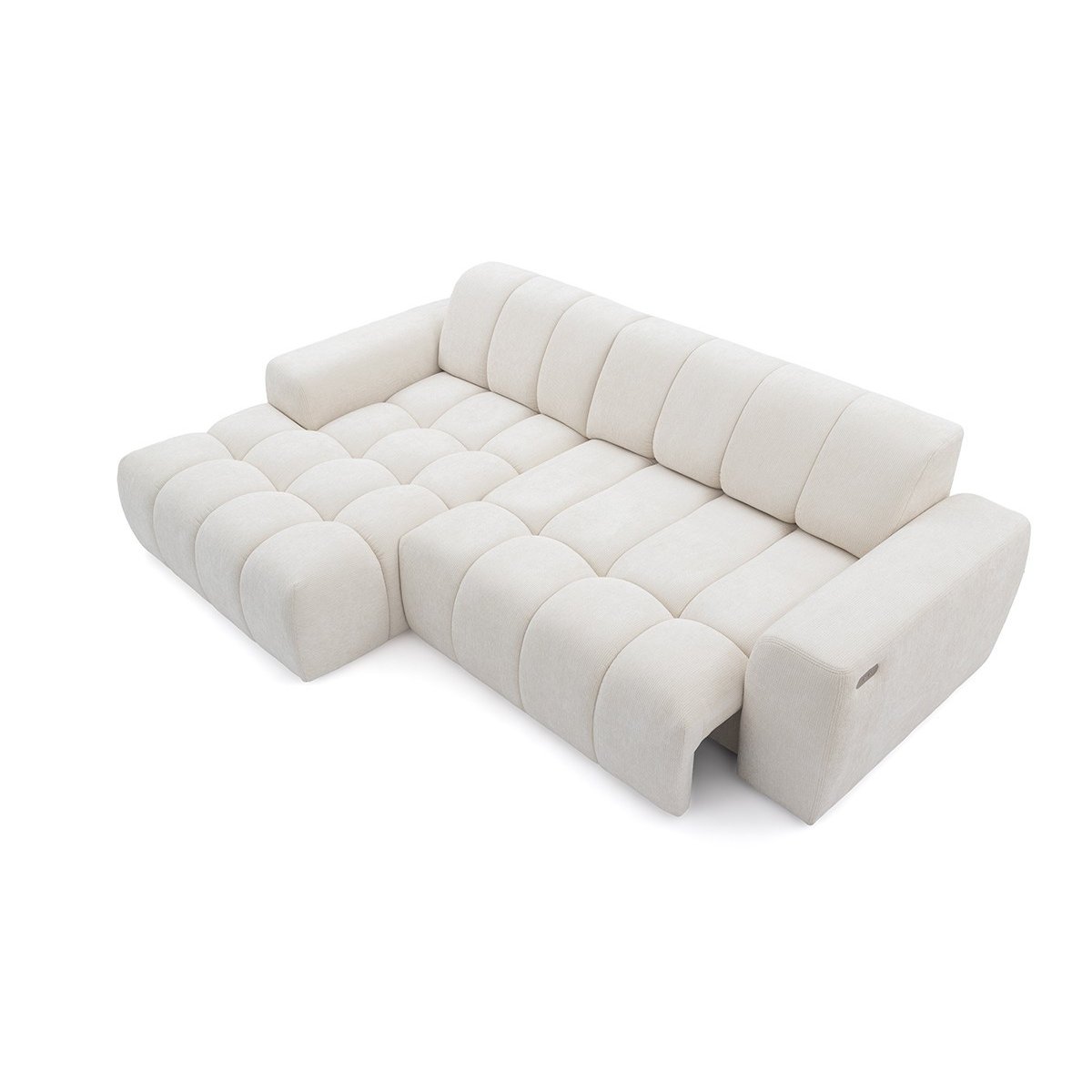Canapé d'angle convertible 3 places en tissu chenille, THEO beige, BOBOCHIC