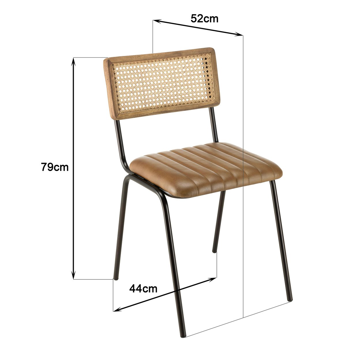 Chaise assise cuir havane dossier rotin (lot de 2) TIM marron, PIER IMPORT