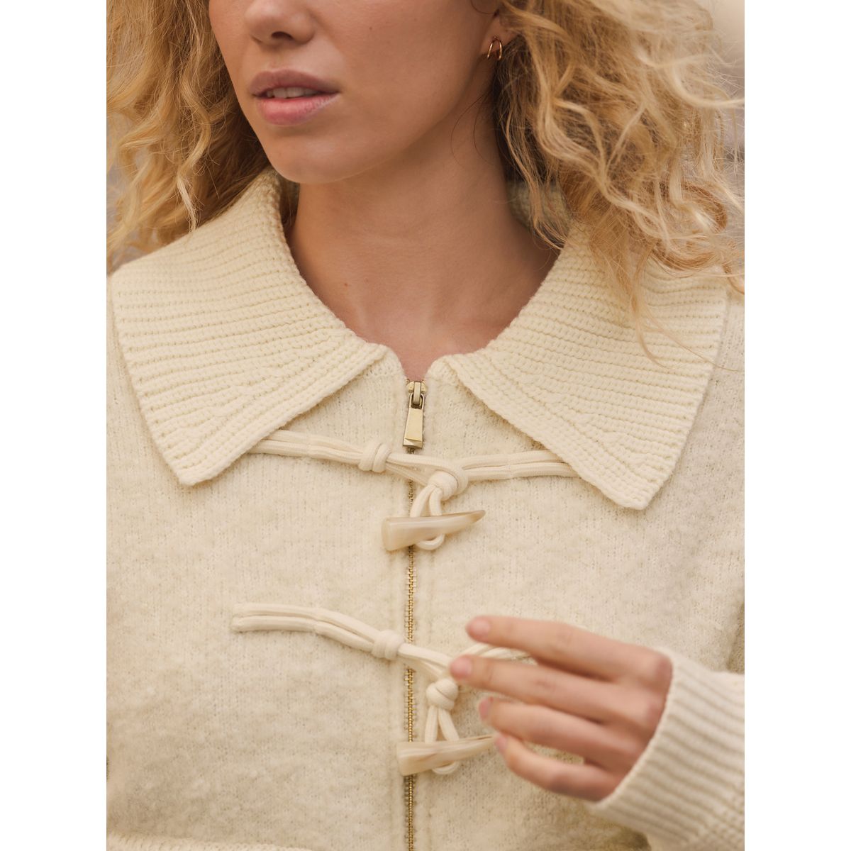 Veste en maille bouclée avec laine crème écru, NEXT