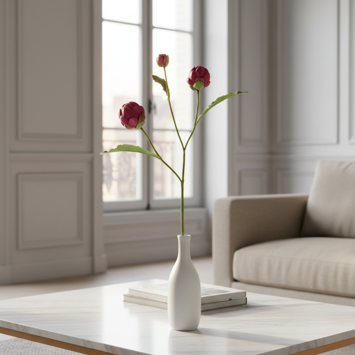 Tige d'artichaut fermée avec bourgeon artificielle H79 rose, SIA DECO