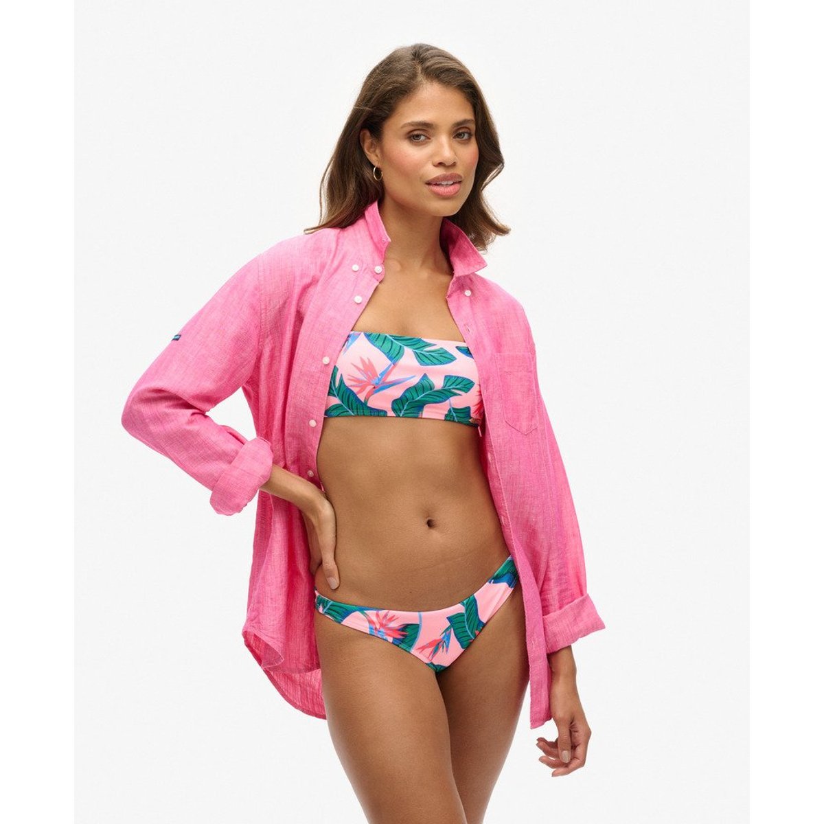 Haut de bikini bandeau tropical rose paradis malibu, SUPERDRY