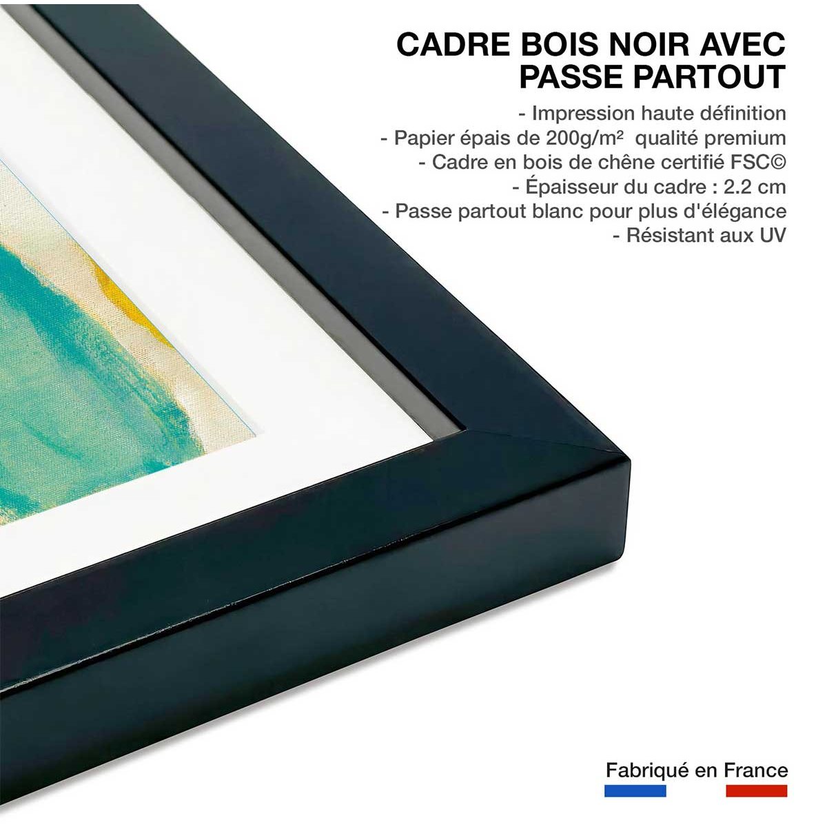 Poster watercolor circle affiche + cadre en bois - noir, HEXOA