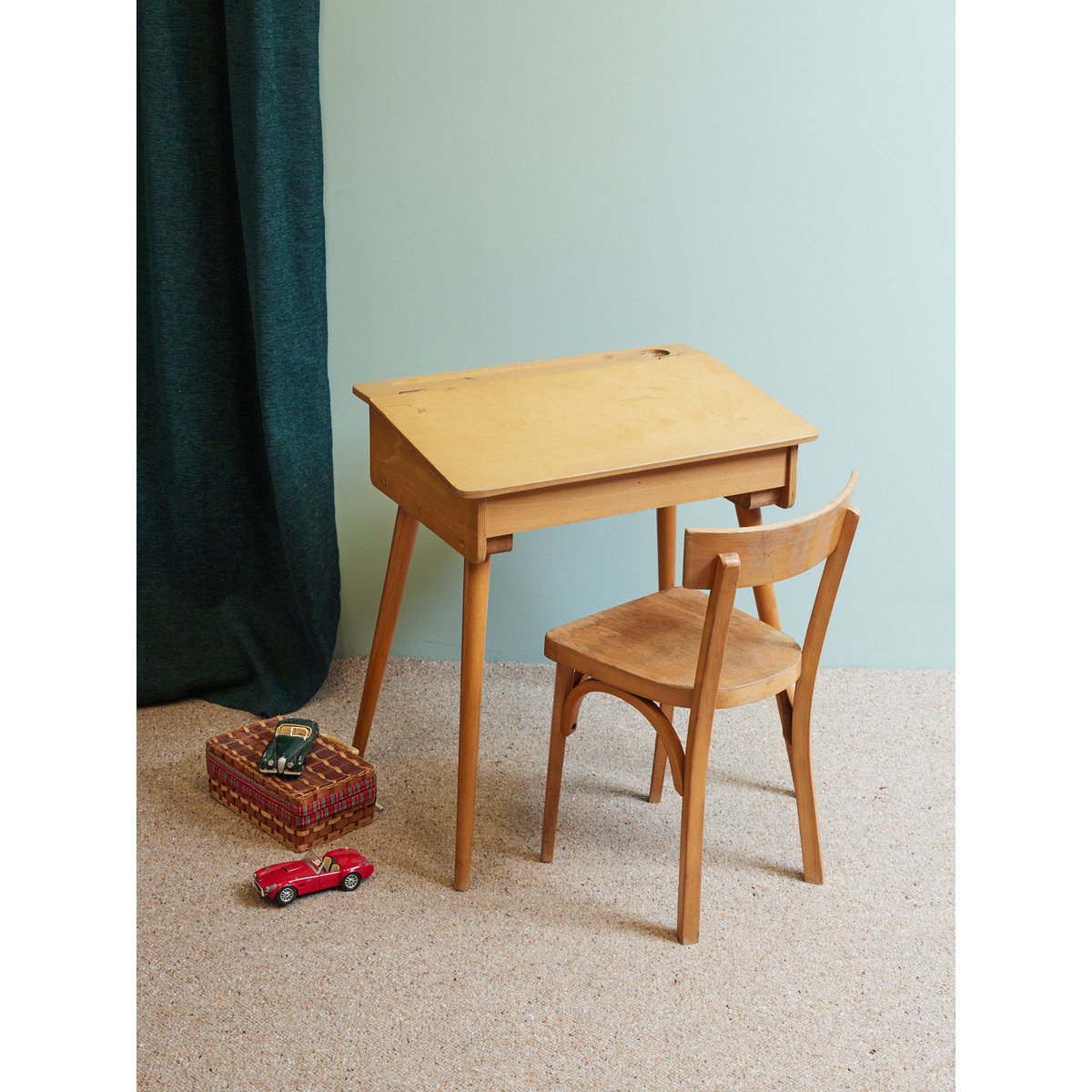 Bureau d'écolier vintage style scandinave Edouard N°1087 - Bon état bois clair, DEBONGOUT