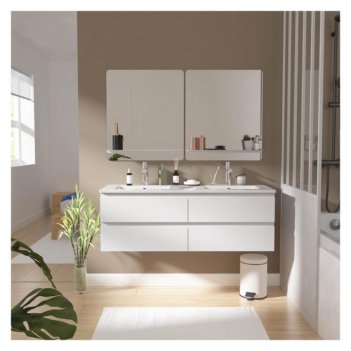 Meuble double +vasque +miroir SORRENTO blanc, MOB IN