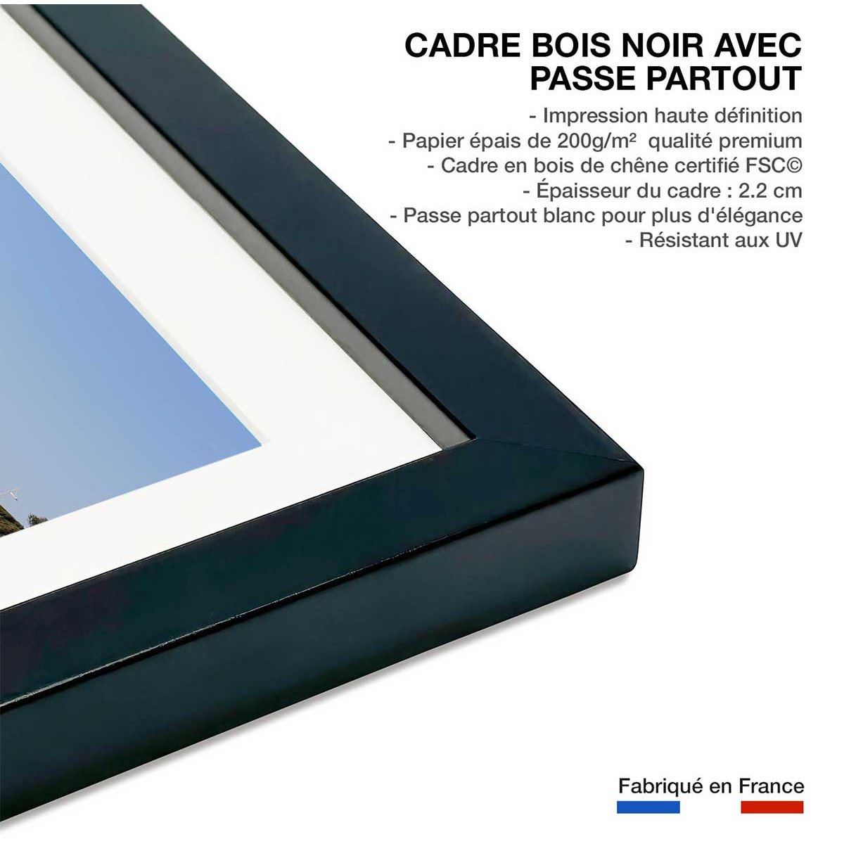 Affiche photo marée haute sur la villa belza affiche + cadre en bois - noir, HEXOA