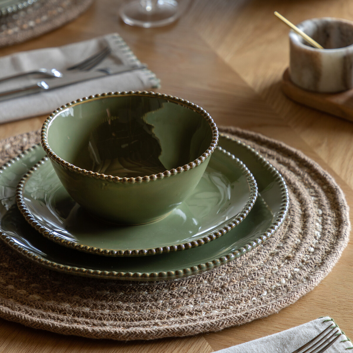 Set of 4 Harville Beaded Bowls in Olive olive, ÉDITÉ