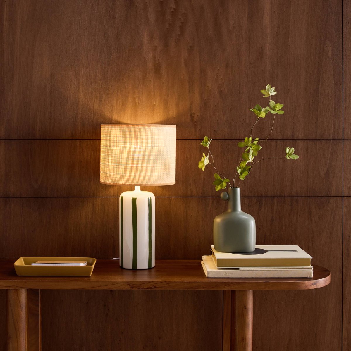 Lampe de table intérieur céramique abat-jour effet rotin H 44cm AURORE moutarde, SWEEEK
