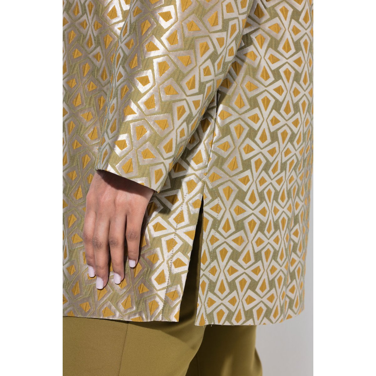 Veste jacquard avec col à revers et manches vert olive, ULLA POPKEN