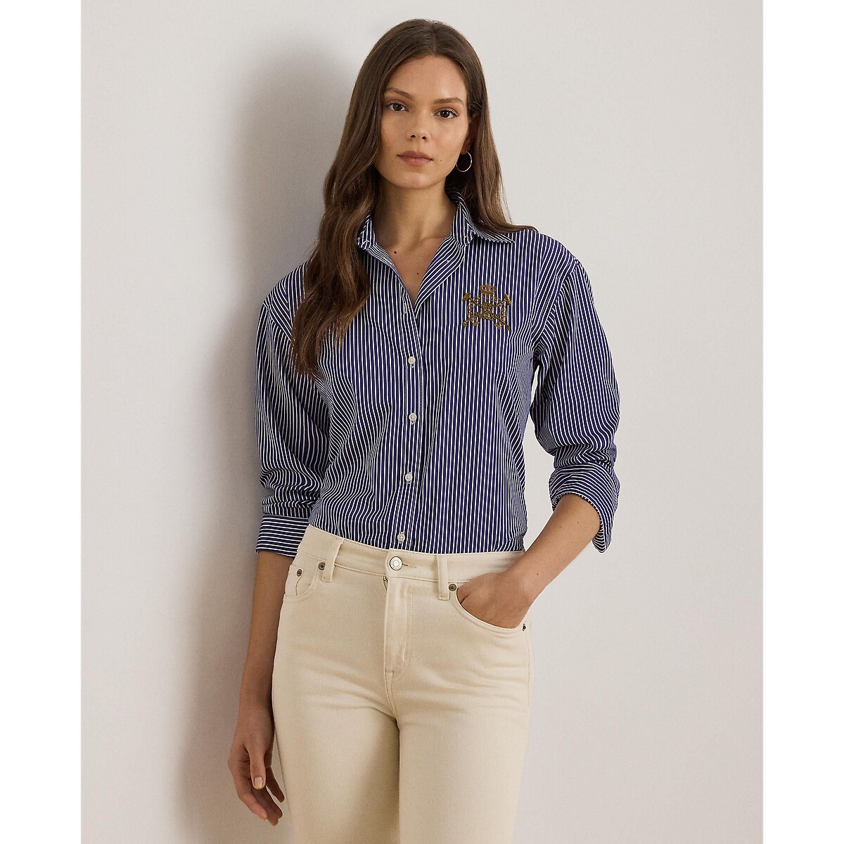 Chemise rayée à manches longues avec logo brodé, KOTTA rayé bleu/blanc, LAUREN RALPH LAUREN