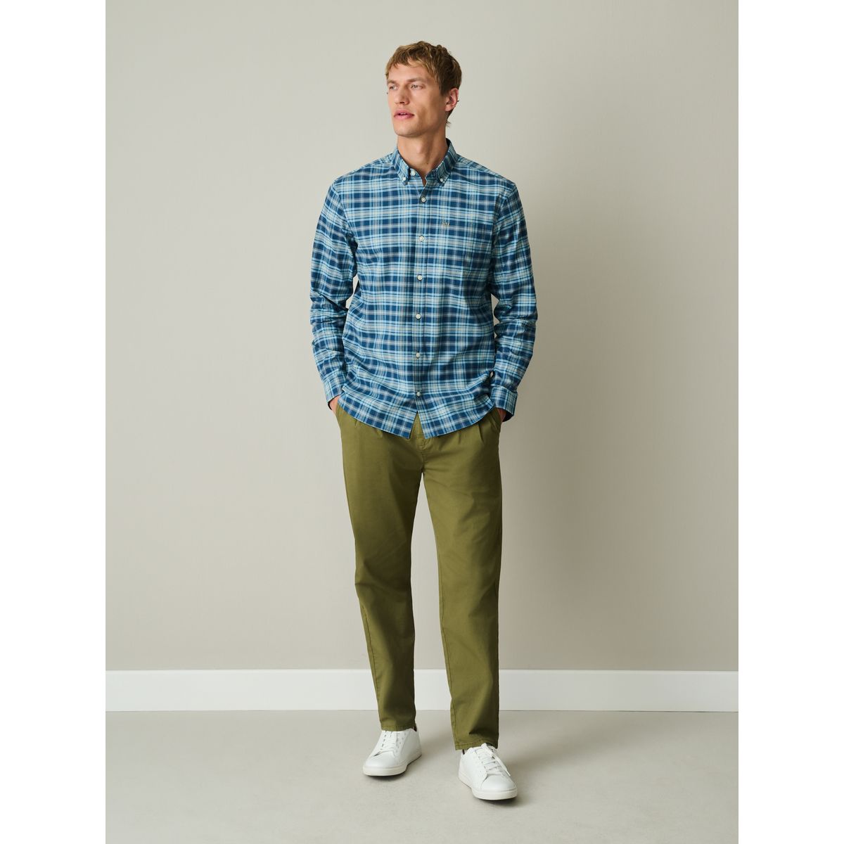 Chemise oxford à manches longues et carreaux bleu, NEXT