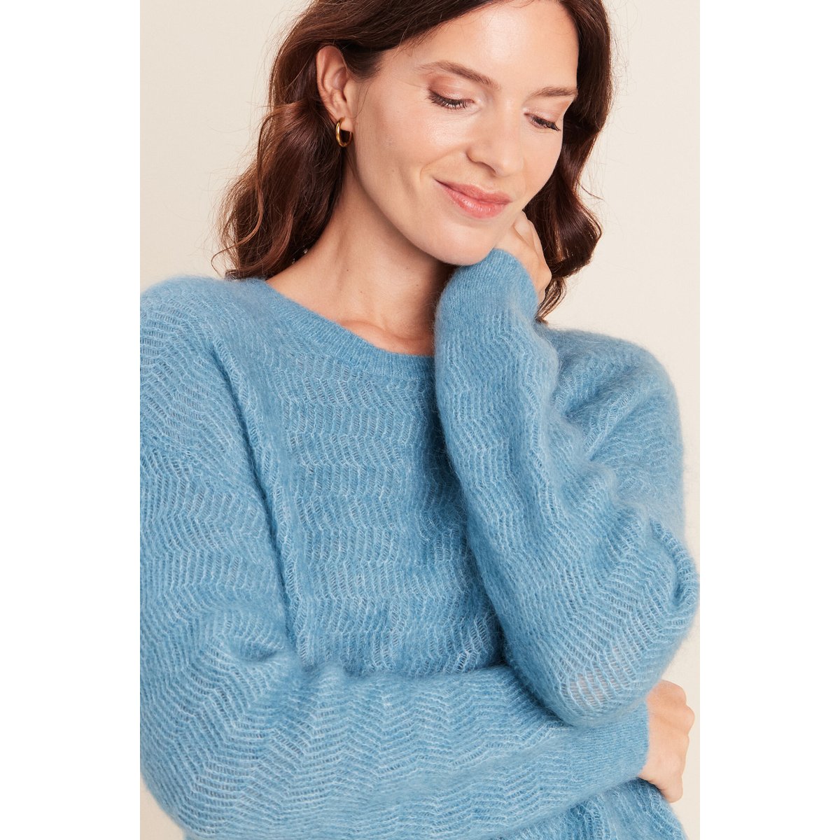 Pull droit col rond manches longues bleu pétrole, BREAL