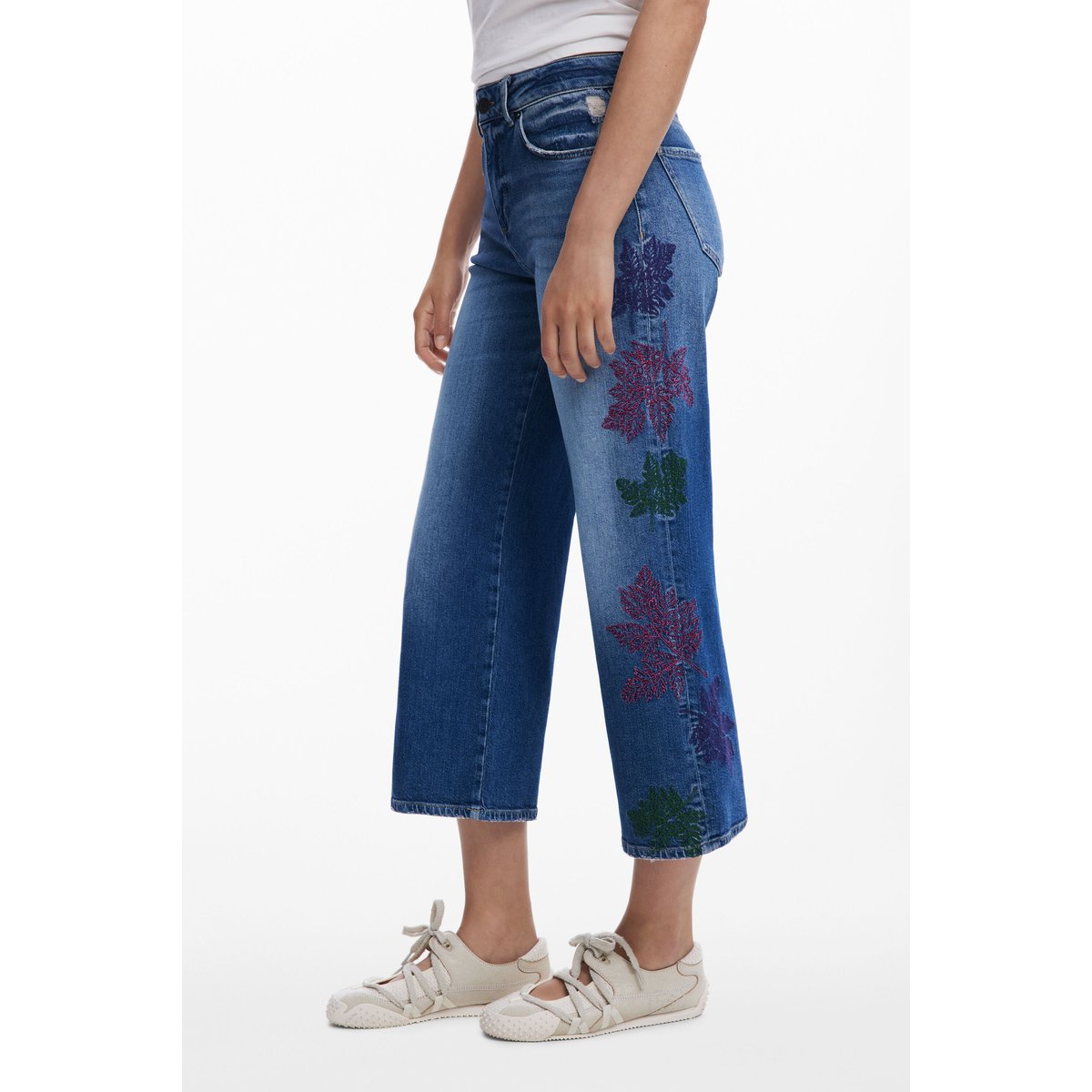 Jean culotte brodé bleu clair, DESIGUAL