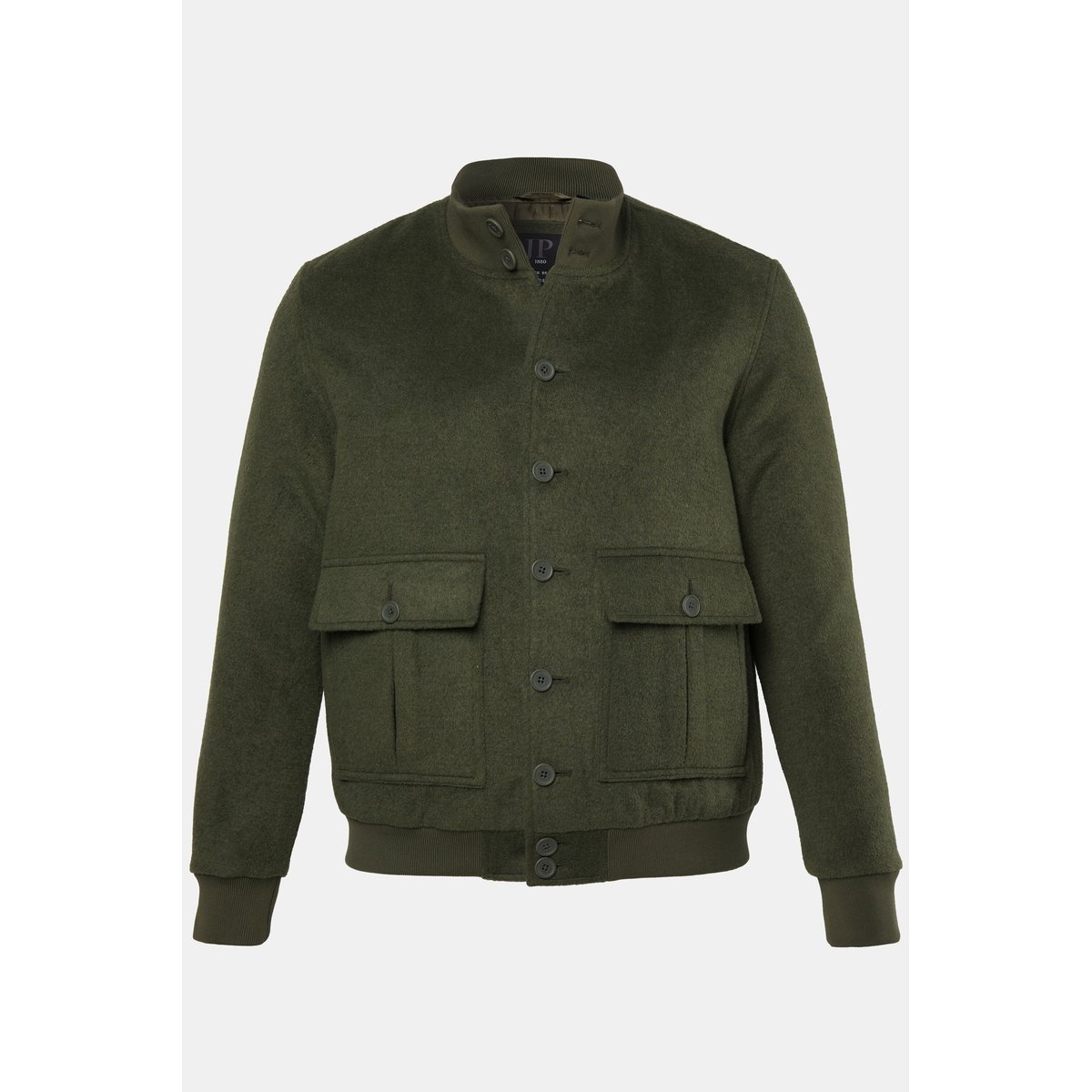 Veste en laine mélangée, col montant vert kaki, JP1880