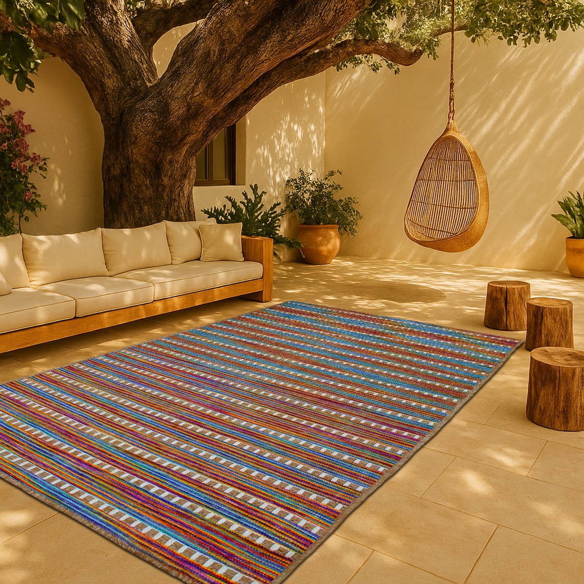 Tapis salon aspect jute salon JUTA LOOK beige multicolore, THE DECO FACTORY