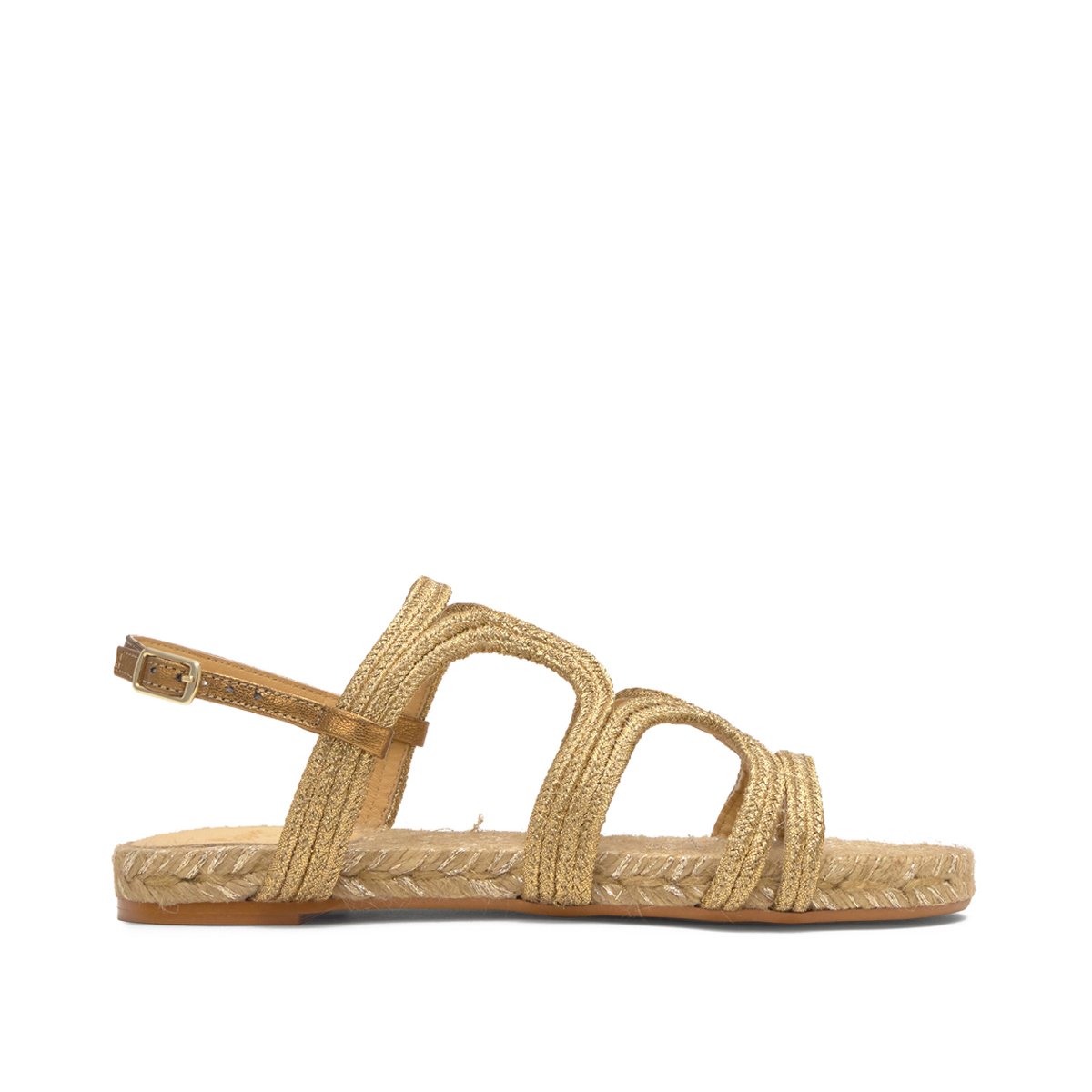 Sandales plates en tressage métallisé artisanal et jute PITRA PLATFORM doré, CASTANER