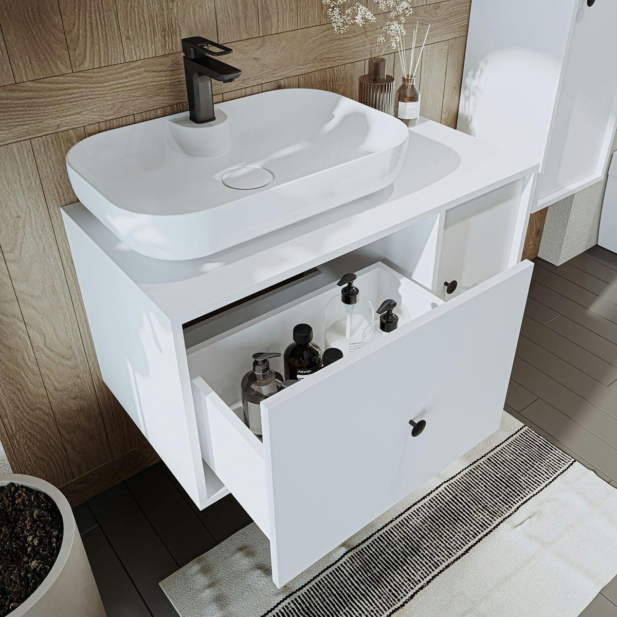 Meuble vasque mural 1 tiroir 1 porte RILL blanc, PIER IMPORT