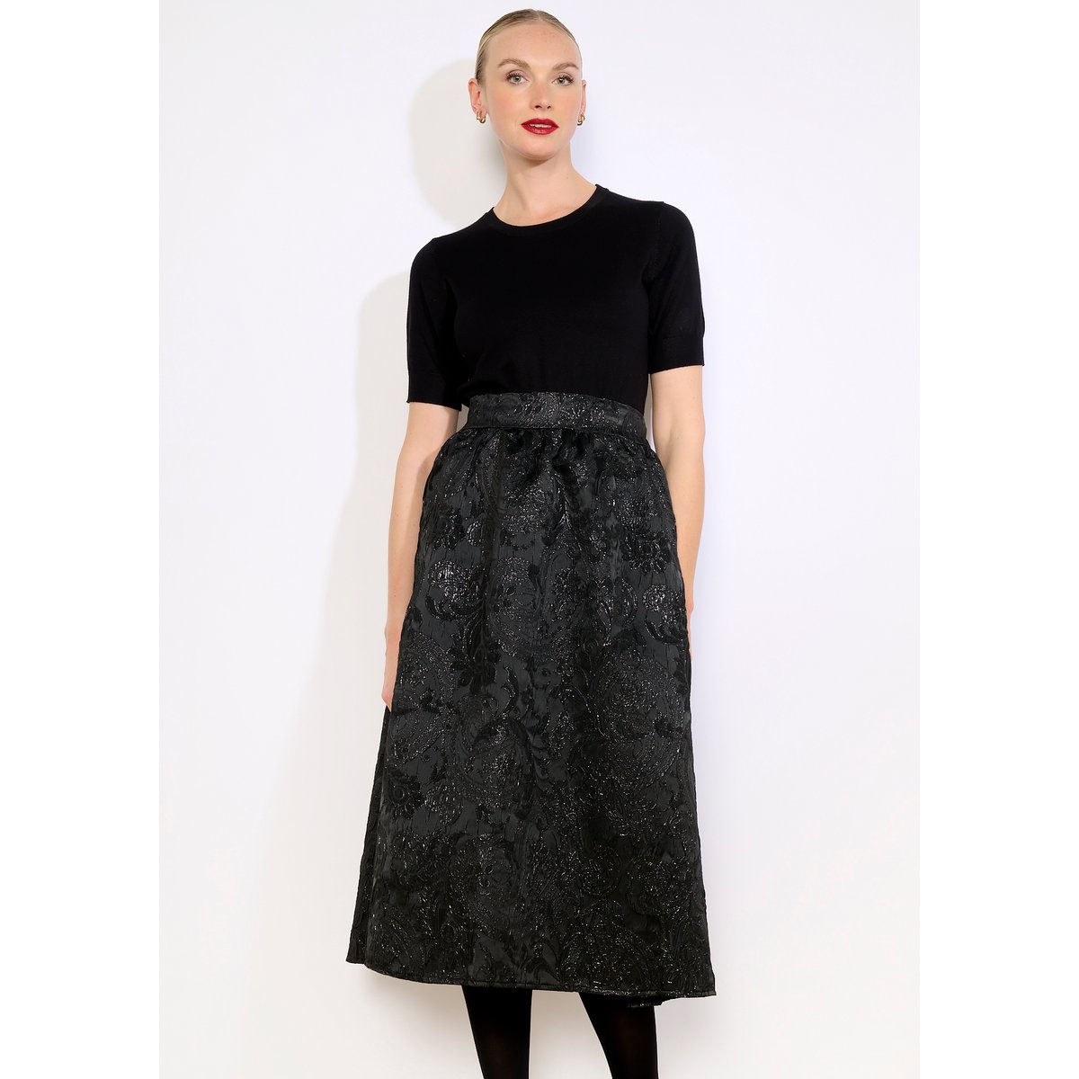 Jupe jacquard midi noir, LOLALIZA