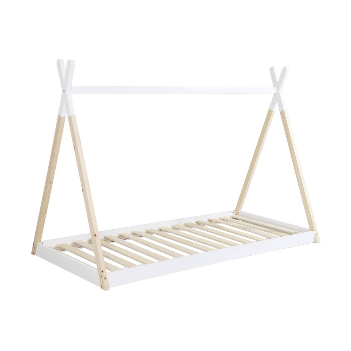 Lit tipi enfant 90 x 190cm bois de pin sommier à lattes inclus TOBIAS blanc, SWEEEK