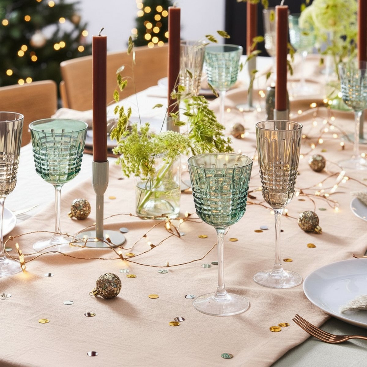 4 verres à pied 25cl -RENDEZ-VOUS BRUME vert, CRISTAL D ARQUES