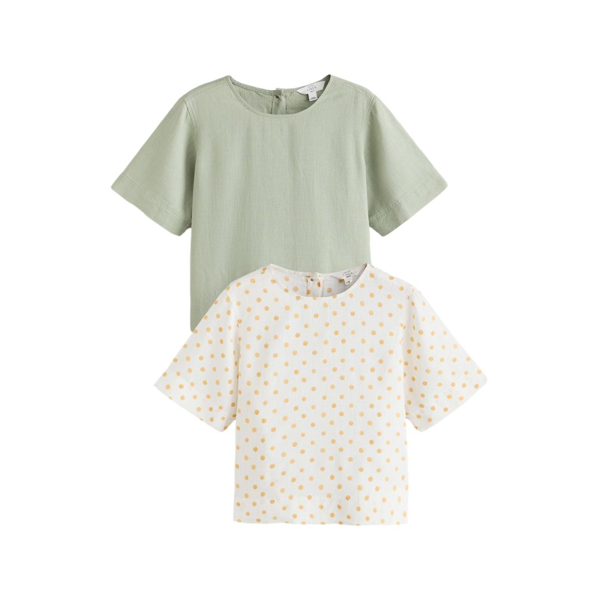 T-shirt carré avec lin, lot de 2 imprimé à pois vert sauge et jaune, NEXT