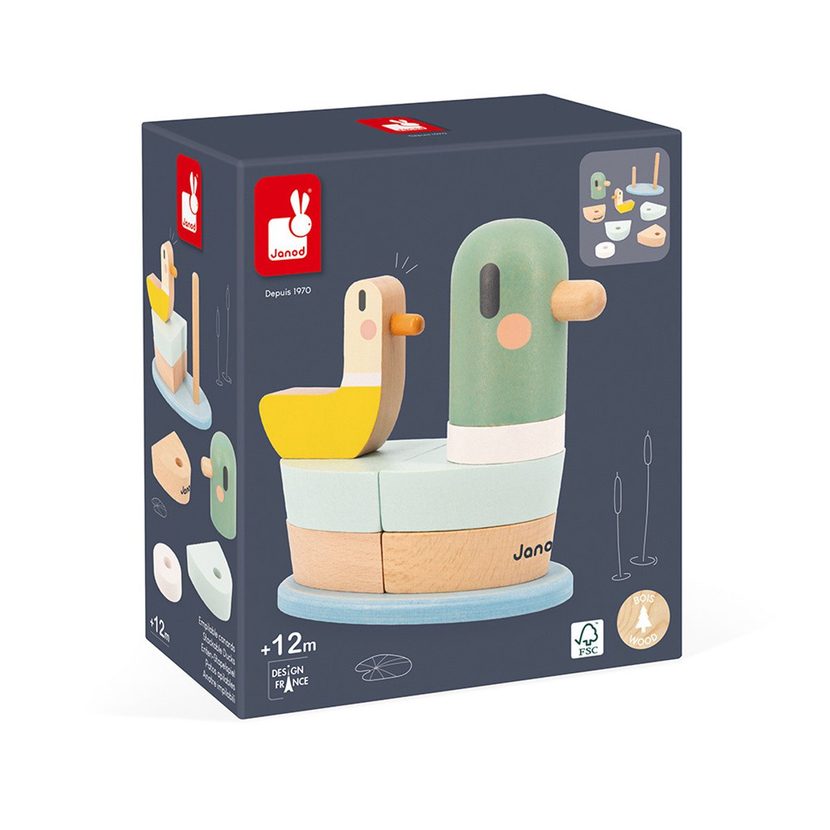Jouet D'eveil Empilable En Bois Canard multicolore, JANOD