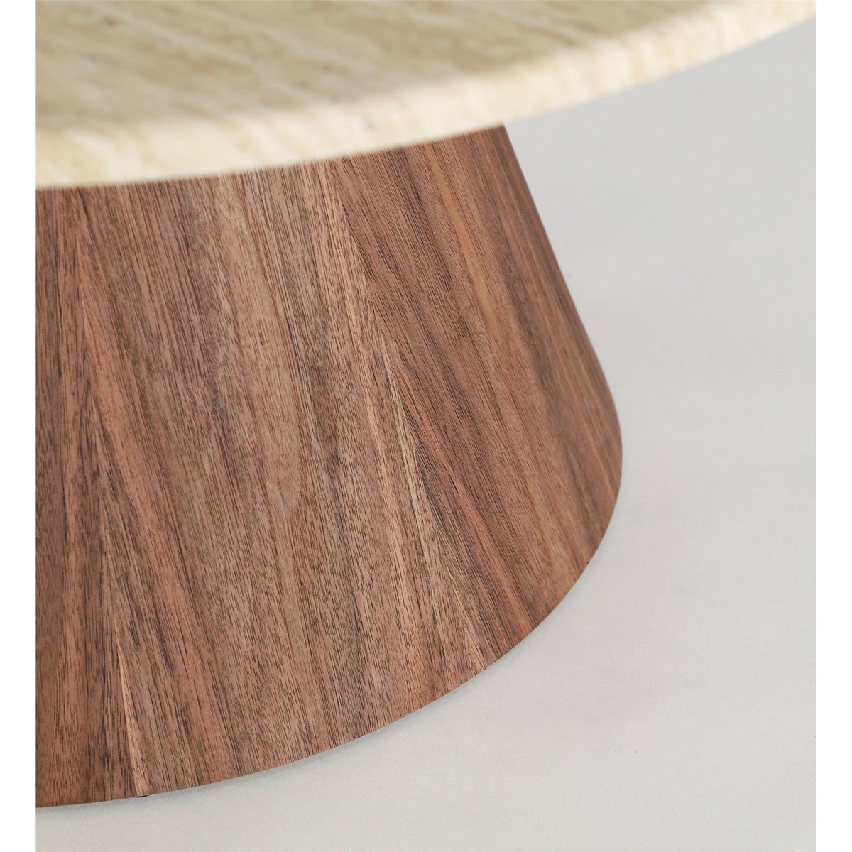 Table basse ronde marbre collection S.DUNE beige et noyer brun, RECOLLECTION