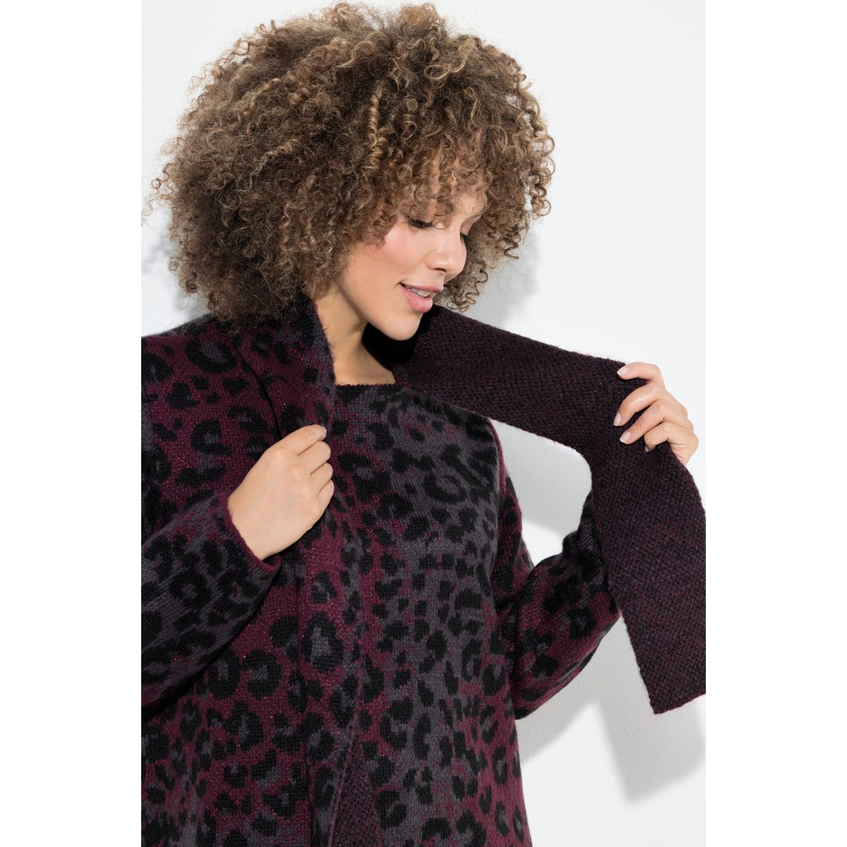 Pull à col châle et manches longues rouge vin foncé, ULLA POPKEN