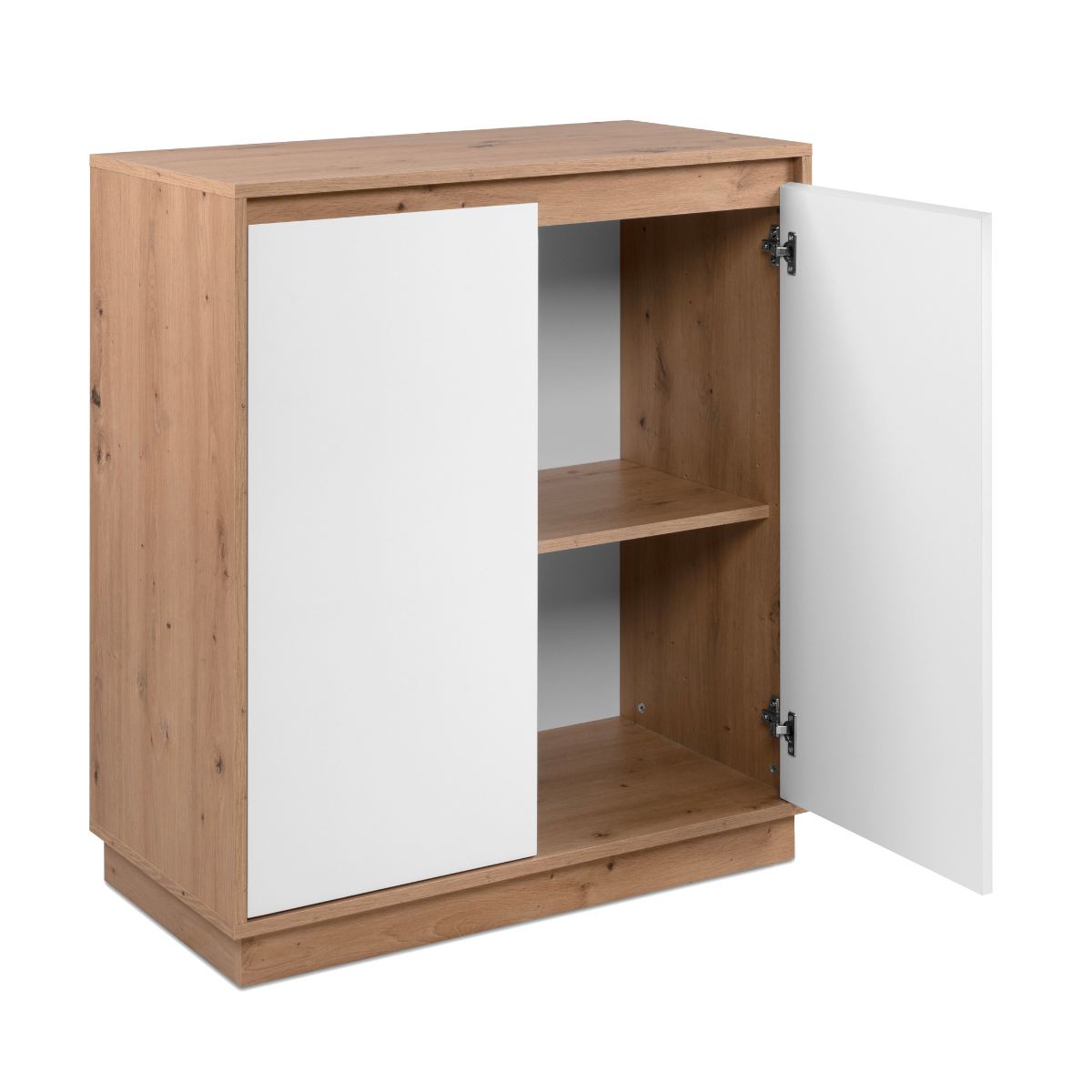 Petit buffet 2 portes L79 cm - PHOENIX chêne artisan / blanc brillant, CALICOSY