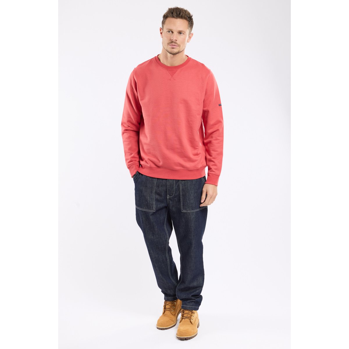Sweat molletonné en coton cranberry, ARMOR-LUX