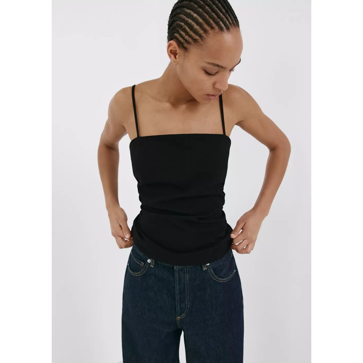 Top à bretelles drapé noir, MANGO
