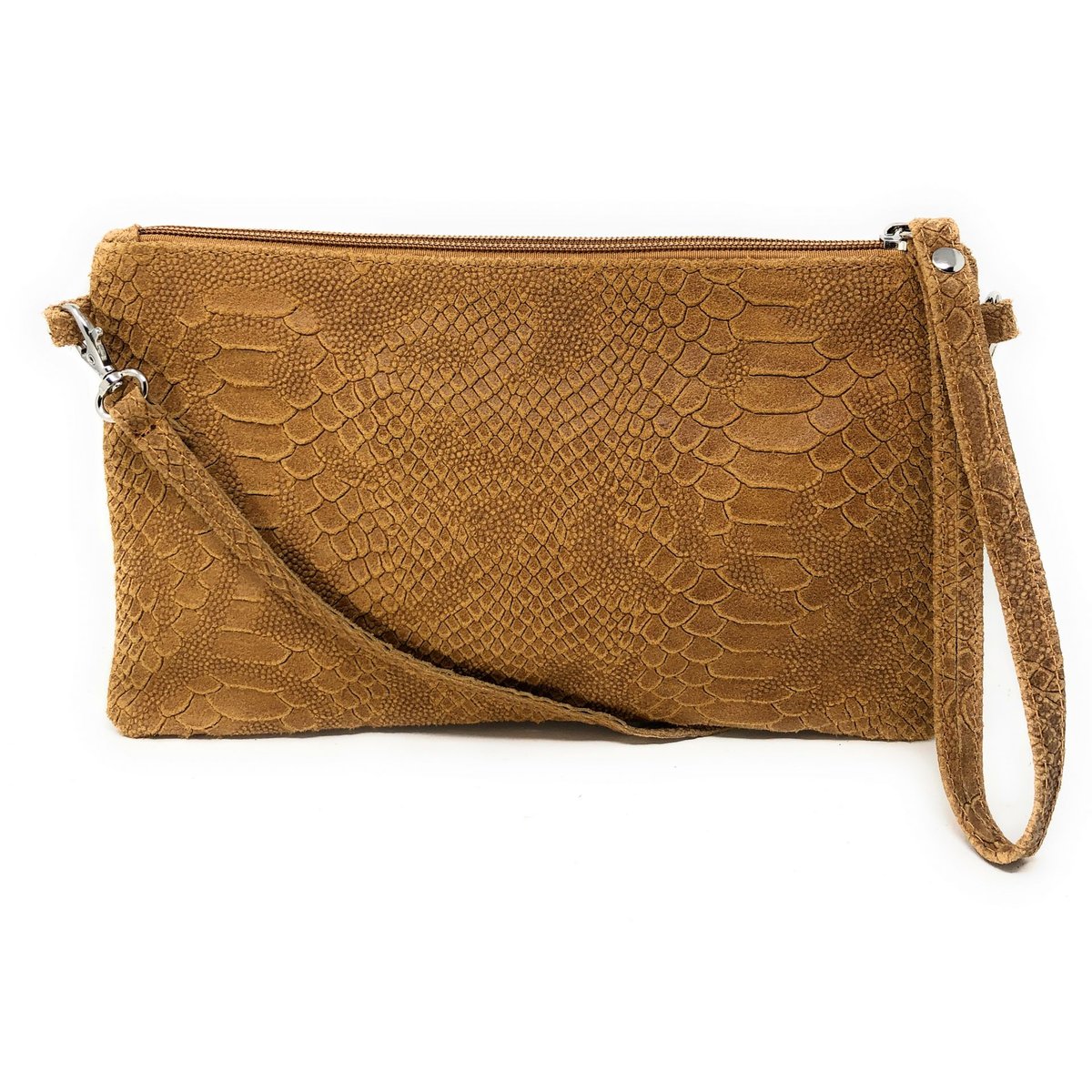 Sac à main pochette en cuir façon lézard DUNDEE camel, OH MY BAG