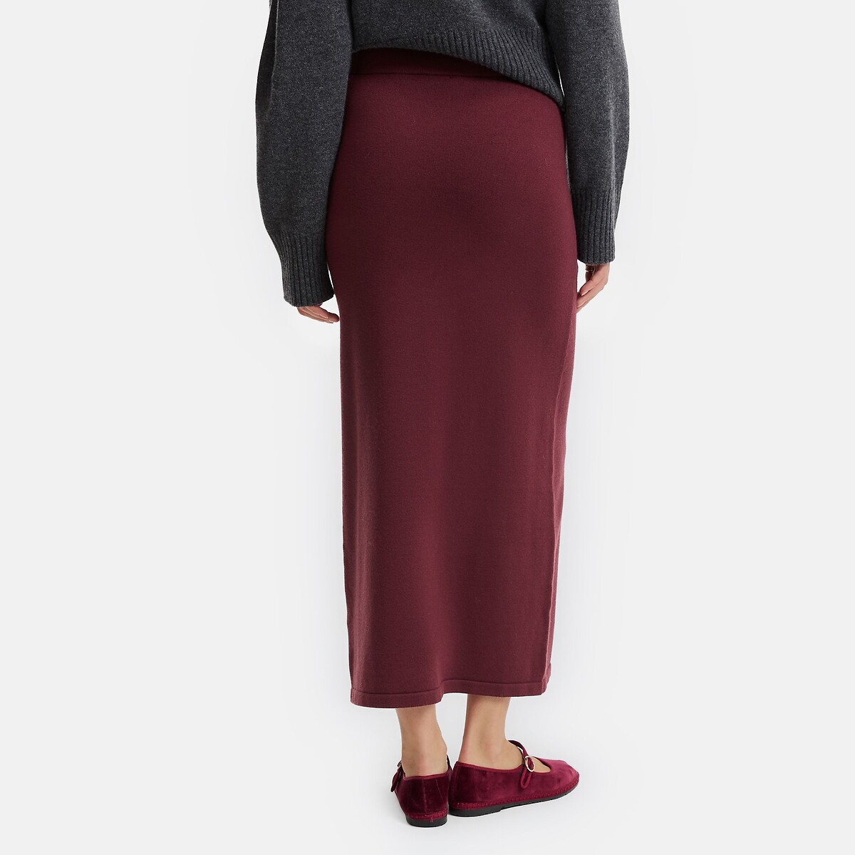 Jupe longue droite, en tricot rouge bordeaux, LA REDOUTE COLLECTIONS