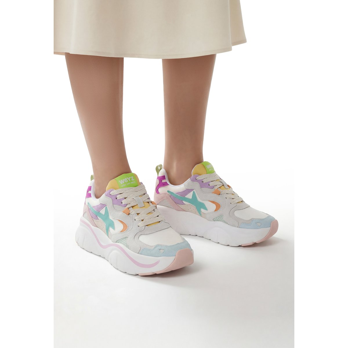 Sneakers en daim et tissu technique MIA-W. céleste-blanc, W6YZ