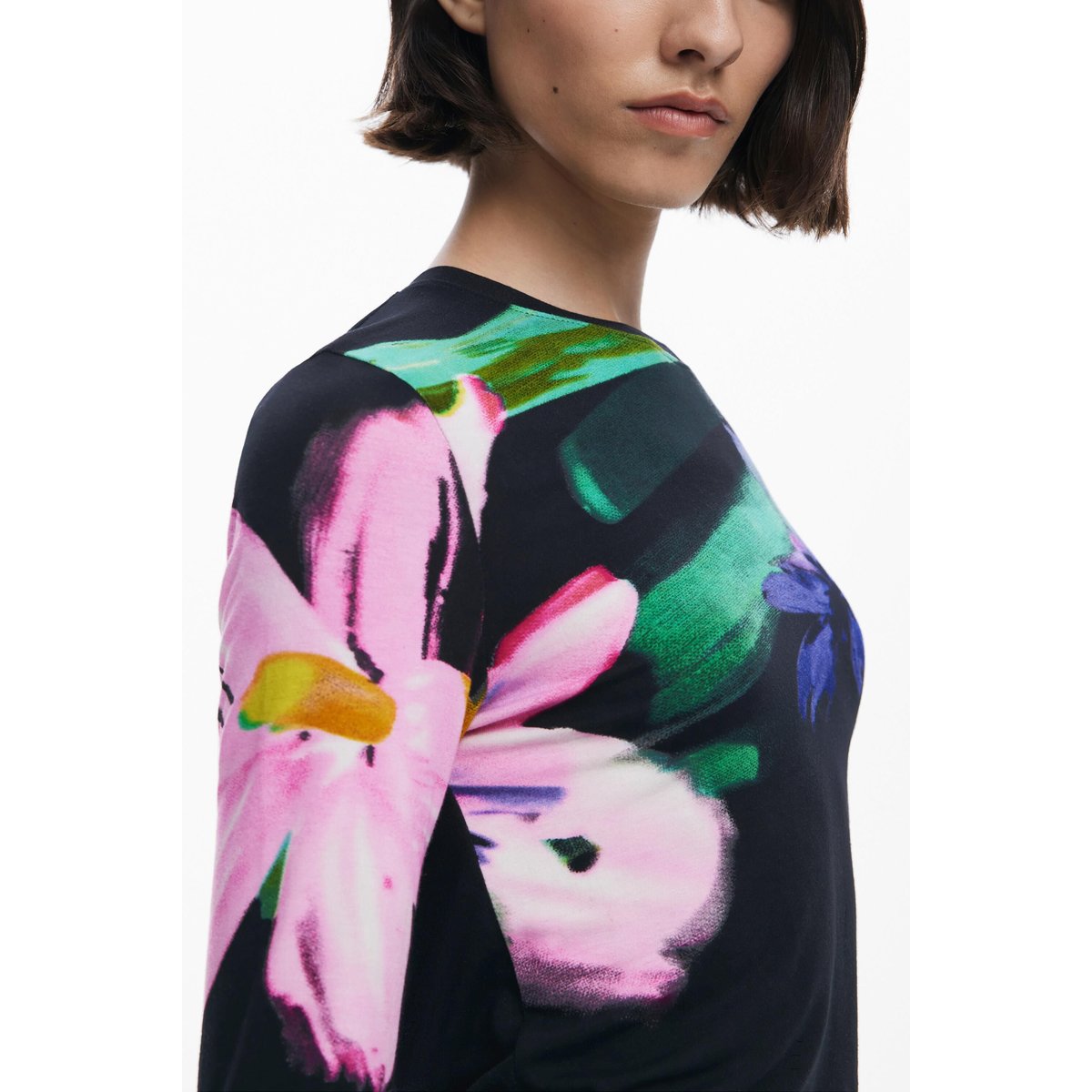 T-shirt à manches longues à fleurs noir, DESIGUAL