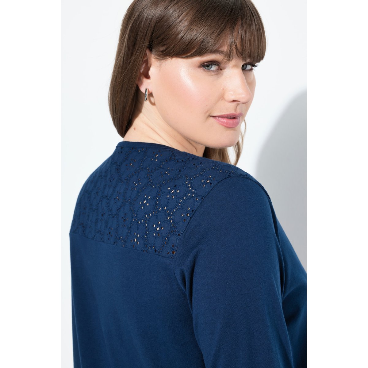 Chemise de nuit à col rond et manches 3/4 bleu nuit, ULLA POPKEN