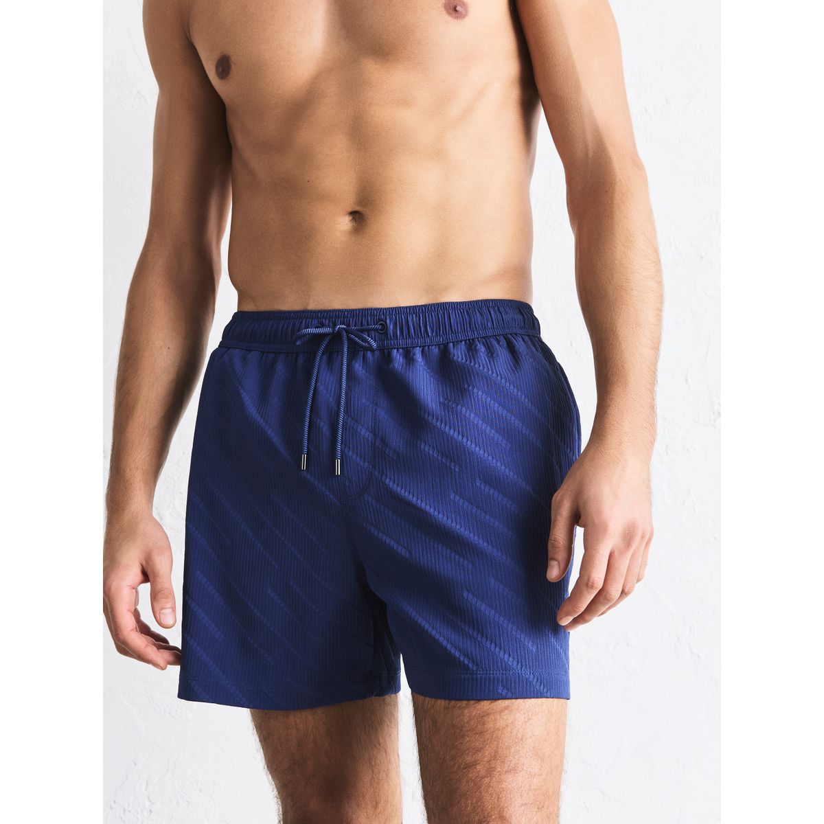 Short de bain à motif diagonale texturé bleu marine, NEXT
