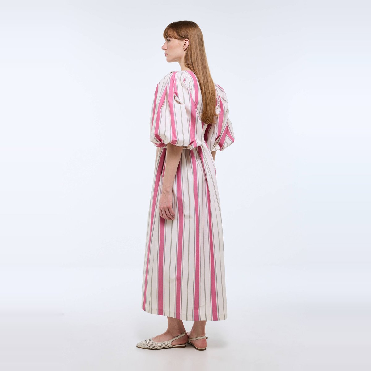 Robe longue rayée avec manches bouffantes en coton BIO GOTS azalee, MONOPRIX