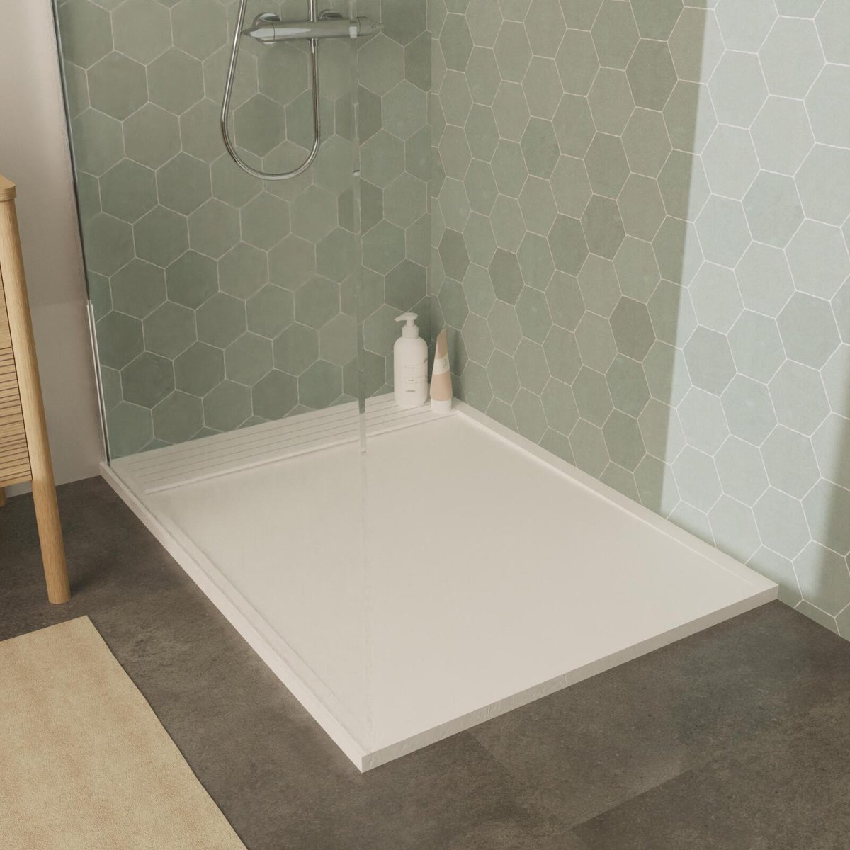 Receveur de douche en béton extra-plat JOSEPH blanc, MOB IN