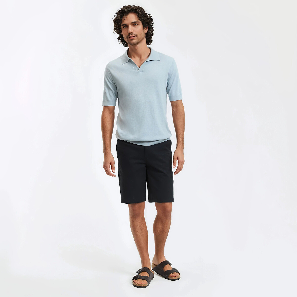Polo col V manches courtes bleu grisé, LA REDOUTE COLLECTIONS