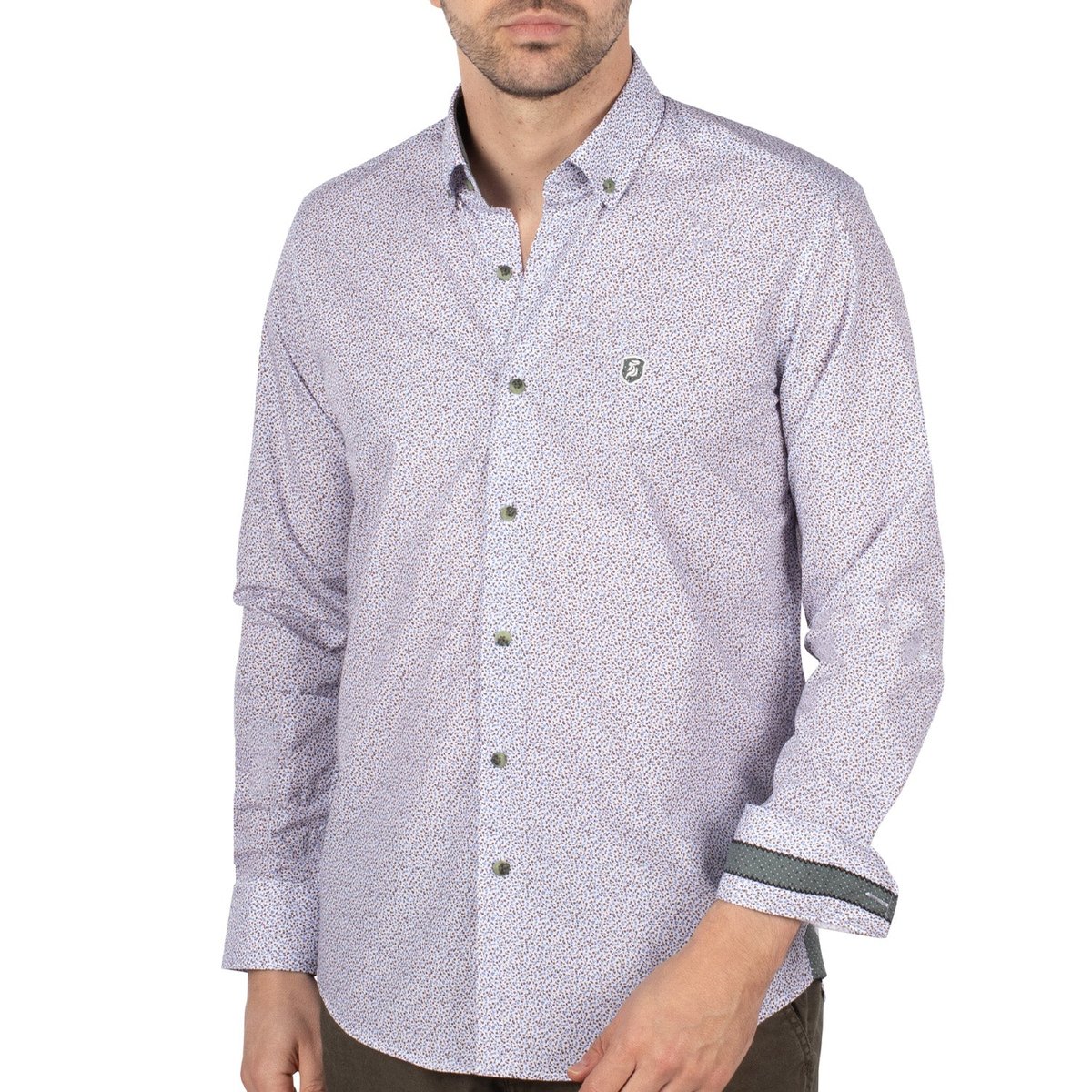 Chemise liberty flower wave blanc x kaki, SHILTON
